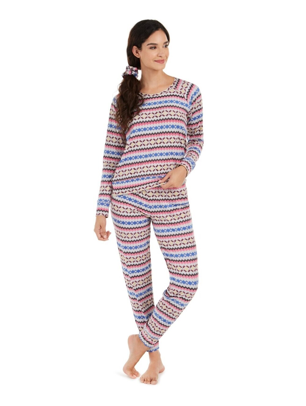 Jenni Womens Printed Pajamas & Hair Scrunchie Pajama Set 3 Piece Set Size M